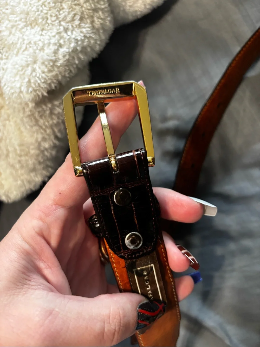 Trafalgar Two-Tone Genuine Alligator/Leather Belt with Gold Buckle